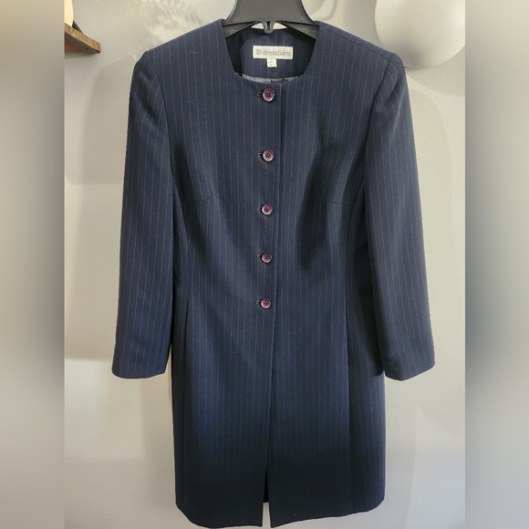 Dress Barn NWOT Navy & Cream Pinstripe Dress Coat - Picture 1 of 4